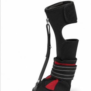 dog-boots-black-size-2-4pcs-rxw-670 - XCura Mobile Vet Black medical walking boot with straps and Velcro to immobilize the foot and ankle, used for injury recovery.
