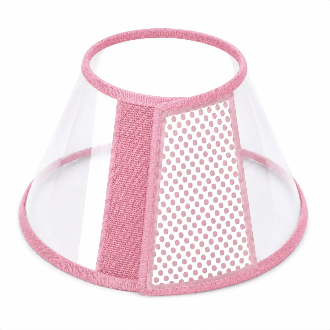 e-collar-pink-xxxs-rxw-673 - XCura Mobile Vet Pink Elizabethan collar (E-collar) for a pet, with transparent panels and a Velcro strap to prevent licking.