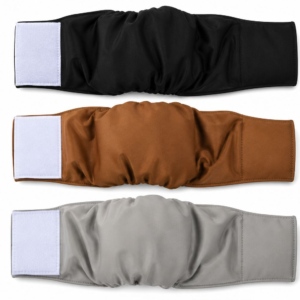 Three padded fabric wraps in black, brown, and gray, each with a white Velcro patch at the end.